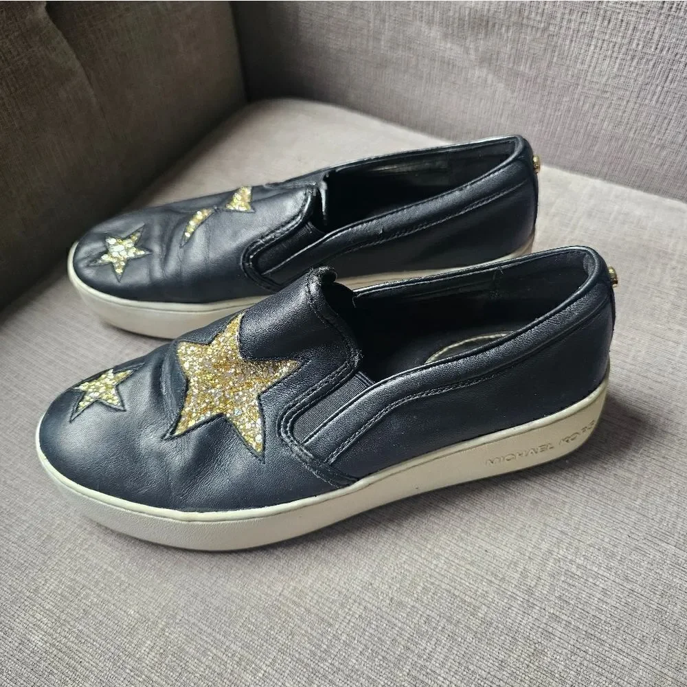 Michael Kors black and gold star slip on shoes. Sz 7